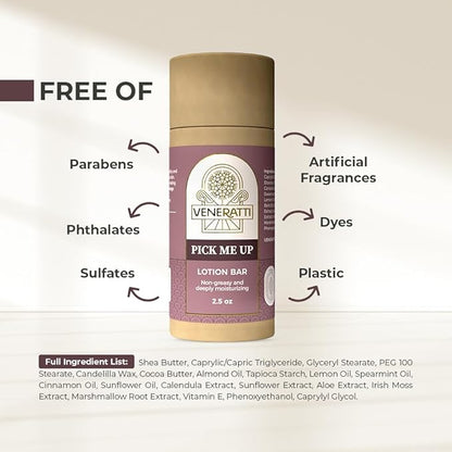 Lotion Bar Pick Me Up Scent - Vegan, Made in the US, Eco Friendly Stick - Quick Absorption, Non-Sticky - Natural Ingredients Solid Body Lotion for Women Dry Skin - Travel Body Lotion
