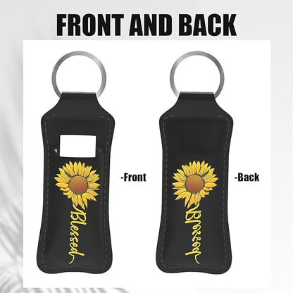 Blessed Sunflower Design Chapstick Holder Keychain, Portable Lip Design