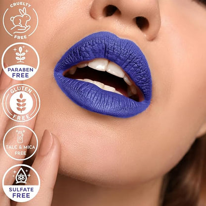 Mynena Blue Long-Lasting Matte Liquid Lipstick | Intense Color, Smudge-Proof & Waterproof | Comfortable, Hydrating Shea Butter | Vegan & Cruelty-Free | Mavi