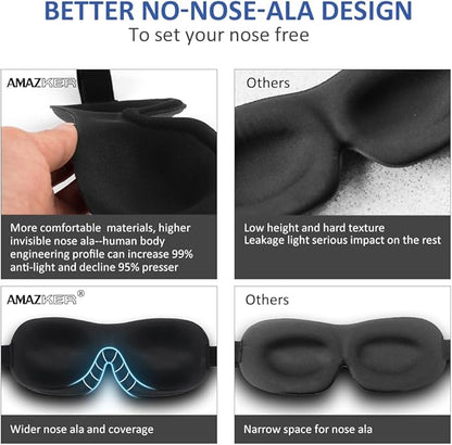 Cute Eye Mask Sleep Mask for Men Women Kids,2 Pack 3D Contoured Cup Sleeping Mask & Blindfold, Concave Molded Night Sleep Mask, Block Out Light (Stars &Black, 2 Count (Pack of 1))