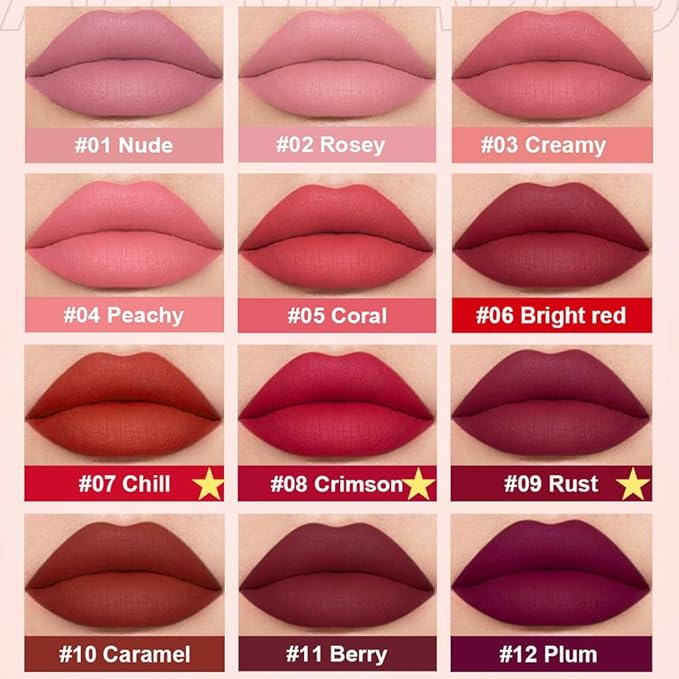 3Pcs Dark Red Matte Velvet Lipgloss Set,Brick Red Lipgloss