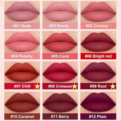 3Pcs Dark Red Matte Velvet Lipgloss Set,Brick Red Lipgloss
