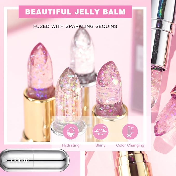 2Pcs Glimmer Crystal Jelly Color Changing Lipstick,Long Lasting Glimmer