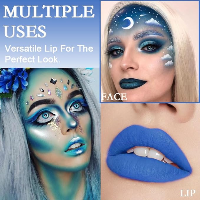evpct 5Pcs Dark Light SKy Blue Emerald Green Matte Liquid Lipstick Lip Stain Sets for Women Matte+Lipstick Long Lasting 24 hr Hours Magic Lipstick 24 Hours original Waterproof Set03