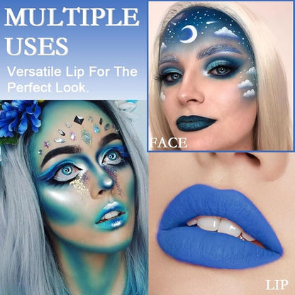 evpct 5Pcs Dark Light SKy Blue Emerald Green Matte Liquid Lipstick Lip Stain Sets for Women Matte+Lipstick Long Lasting 24 hr Hours Magic Lipstick 24 Hours original Waterproof Set03