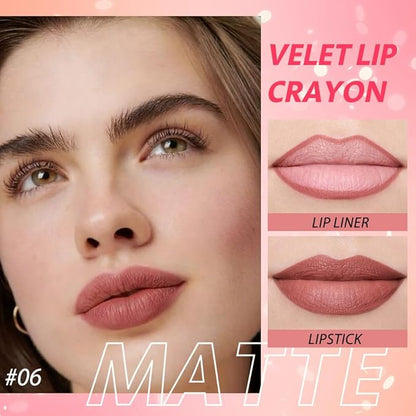 Matt Nude Lipstick Lipliner Lip Crayons Pack Set,Velvet Moisture Smooth Matte Lipstick Pencils,Waterproof&Waterlasting, (06, Pack of 1)