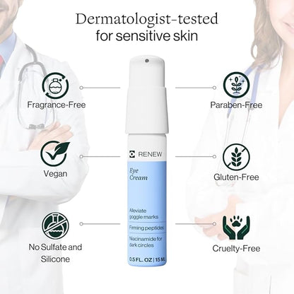 Dermasport Eye Cream for Swimmers Moisturizer for Men & Women Fights Anti-Aging Wrinkles Dark Circles Under Eye Treatment Puffiness & Under Eye Bags Travel Size Eye Cream