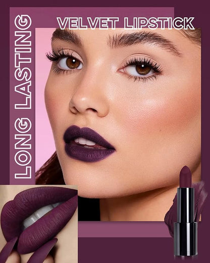 Dark Purple Lipstick Long Lasting for Women, Hydrating Lipstick