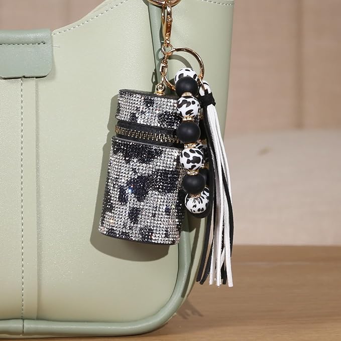 Lipstick Keychain, Leather Diamond Lip Gloss Holder, Stylish Gloss