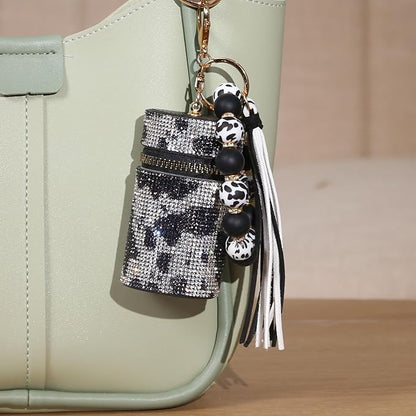 Lipstick Keychain, Leather Diamond Lip Gloss Holder, Stylish Gloss