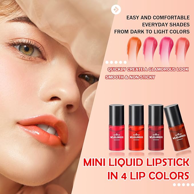 4 Colors Lip Tint Stain Set,Moisturizing Mini Liquid Set,Moisturizing