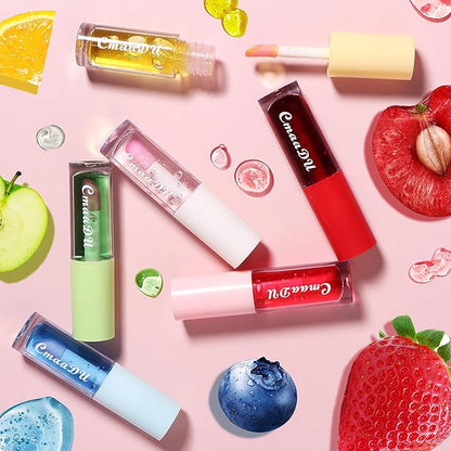 Plumping Lip Oil Set, Clear Lip Gloss for Lip Care, Fruit Flavour Hydrating Lip Glow Oil Toot Lip Oil, Nourishing, Non-sticky
