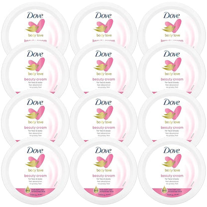Dove Lotion, Beauty Cream - Light, Fast-Absorbing Face and Body Cream for Normal to Dry Skin, 24-Hour Moisture, Travel Size, 2.53 Fl Oz (Pack of 12)