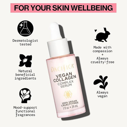 Pacifica Vegan Collagen Complex Face Serum Anti Aging Hydrating Serum w/Hyaluronic Acid for Plumping & Firming Collagen Boosting Facial Serum for Fine Lines & Wrinkles Clean Dermatologist Tested
