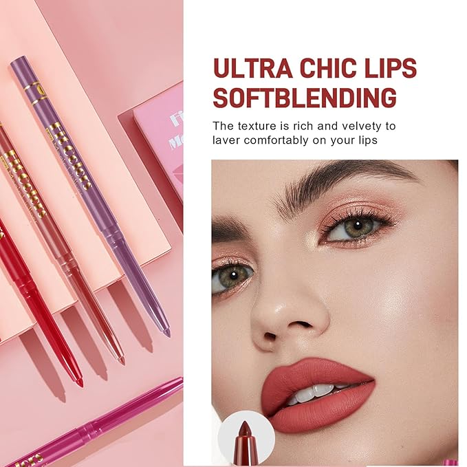 6Pcs Matte Lip Liner/Lipstick Set,Nude Matte Lip Liner Longwear