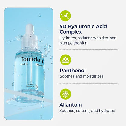 Torriden DIVE IN Serum 1.69 fl oz + refill pouch 1.69 fl oz | Deep Hydration to Get Glow Skin | Hyaluronic Acid, Panthenol, Allantoin | Korean Facial Serum