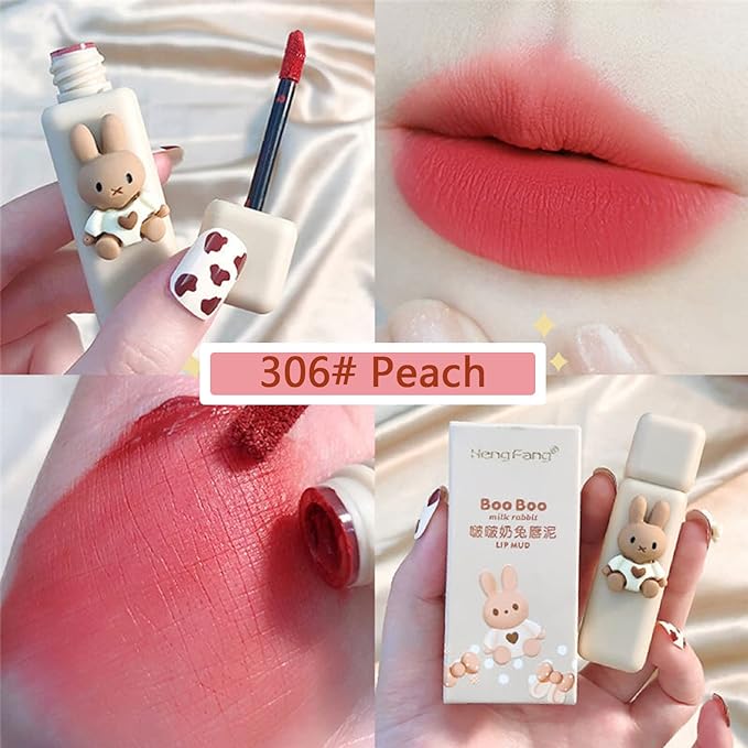 4pcs Bunny Rabbit Flavor Lip Gloss Set for Lips & Cheeks, 4 Colors Matte Velvet Mousse Liquid Lipstick, Soft Lightweight Smooth Lip Mud, Long Lasting Waterproof Lip Makeup Kit