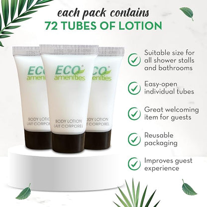 Eco Amenities Travel Size Lotion Bulk - 72 Pack, 22ml (0.75 fl oz) Tubes - Delight Guests with Refreshing Mini Hand Lotion Travel Size Toiletries - Individually Packed for AirBnBs, Hotels, Gyms, Spas