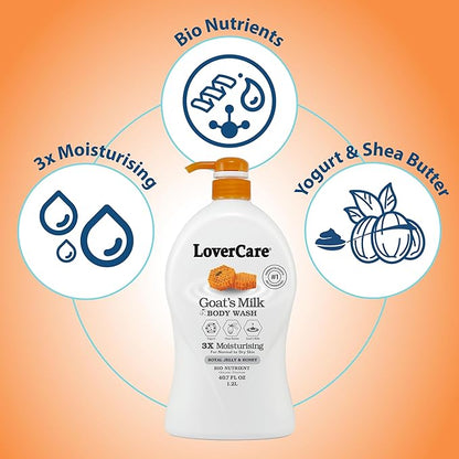 Lover's Care Goat Milk Body Lotion for Dry Skin Royal Jelly & Honey 27.05oz (800ml) - Combo Body Lotion & Body Wash…