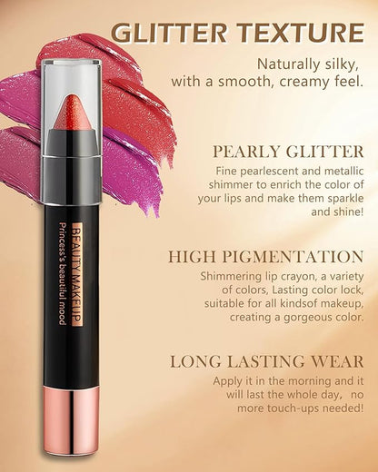 Metallic Diamond Glitter Matte Lipstick Crayon Pencil, Long Glitter