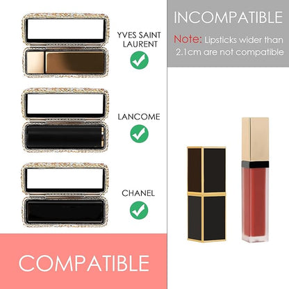 Lipstick Case with Mirror, Rhinestone Crystal Lipstick Organizer Organizer