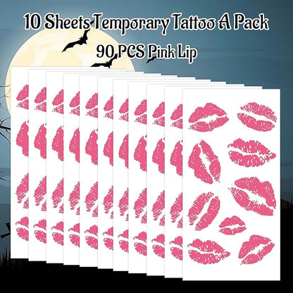 10 Sheets Pink Lip Temporary Tattoo, Lip Print Party Decorations
