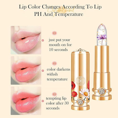 Crystal Flower Jelly Lipstick Set,Magic Temperature Color Changing Set,Magic