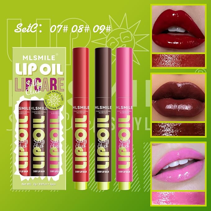 3 Colors Press Lipstick Lip Oil Slick Click,Korean Shining