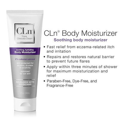 CLn® Body Moisturizer - A skin protectant delivering 2% Colloidal Oatmeal, Paraben-Free, Dye-Free & Fragrance-Free, 8 fl. oz.