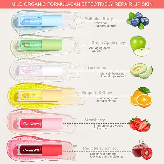 Plumping Lip Oil Set, Clear Lip Gloss for Lip Care, Fruit Flavour Hydrating Lip Glow Oil Toot Lip Oil, Nourishing, Non-sticky