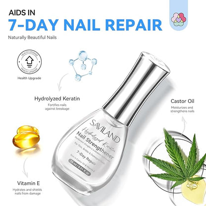 SAVILAND Advanced Nail Strengthener: Clear Air Dry Nail Growth for Damaged Nails Nail Polish Strengthening Repair Weak & Thin Nails Treatment with Castor Oil & Vitamin E 15ml Women Gift