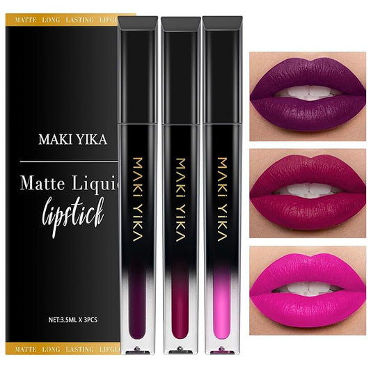 MAKI YIKA 3Pcs Matte Liquid Lipstick Set, Purple Lipstick