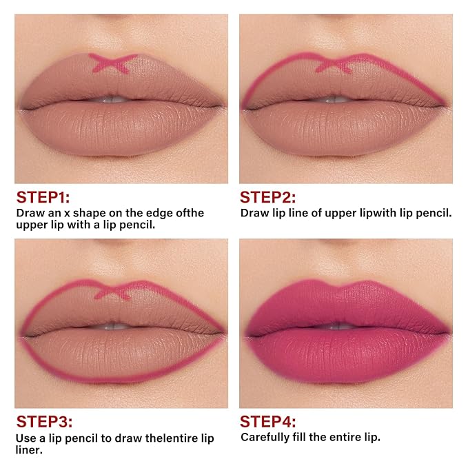 2Pcs Matte Liquid Lipstick and Lip Liner Set,Waterproof Gloss