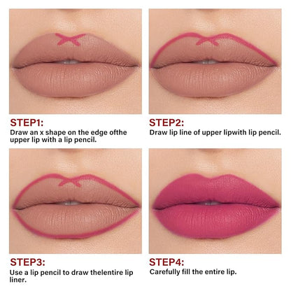 2Pcs Matte Liquid Lipstick and Lip Liner Set,Waterproof Gloss