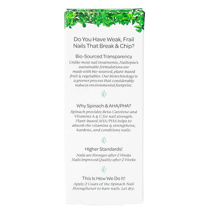 Nailtopia Spinach Nail Strengthener - Revitalizing Nail Strengthener Treatment for Stronger Nails - Growth Serum for Damaged, Thin, Cracked Nails - Vitamin Infused, Bio Sourced, and Vegan - 0.41 oz