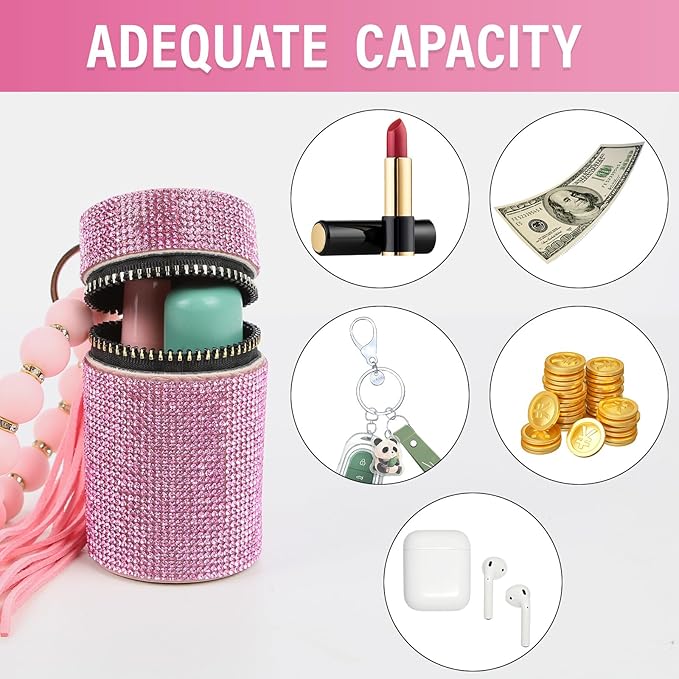 Lipstick Keychain, Leather Diamond Lip Gloss Holder, Stylish Gloss