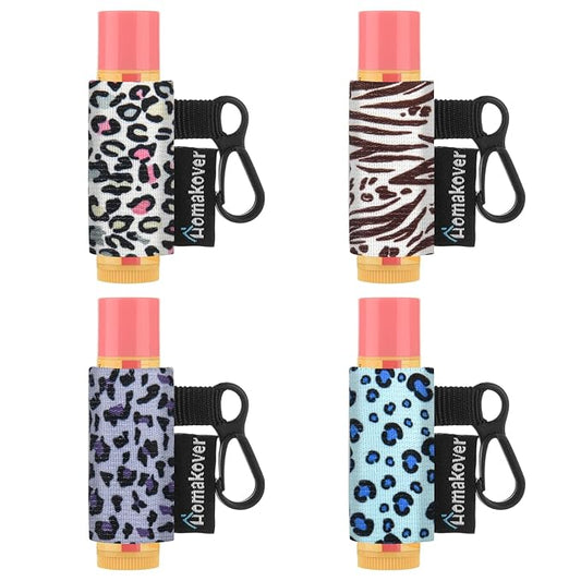 4 Pack Keychain Chapstick Holder, Leopard Unisex-Adults