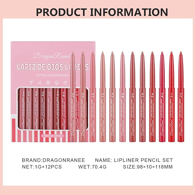 12Pcs Matte Lip Liner Set,Nude Matte Lip Liner Longwear