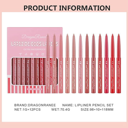 12Pcs Matte Lip Liner Set,Nude Matte Lip Liner Longwear