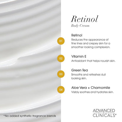 Advanced Clinicals Retinol Body Lotion + Firming Collagen Body Oil 2pc Set | Fragrance Free Retinol Cream Face Moisturizer + Collagen Massage Body Oil | Crepey Skin Care Treatment, 2pc Bundle