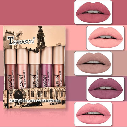 NVLEPTAP 5PCS Nude Matte Lipstick Liquid Lipstick Set Gloss