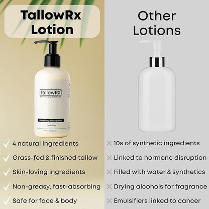 Tallow Body Lotion – 100% Grass-Fed Beef Tallow for Skin – Pure & Organic Moisturizer with Jojoba Oil & Vitamin E – Deep Hydration & Nourishment for Dry Skin (8 oz, Vanilla Scented)