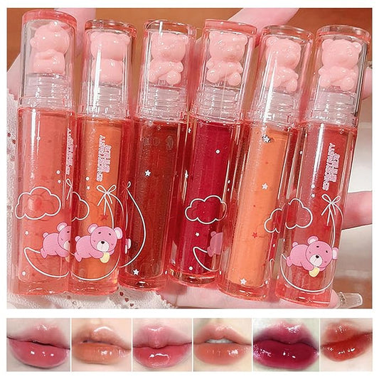 Yasovigi 6pcs Jelly Lip Gloss Bear Lip Stain Yasovigi