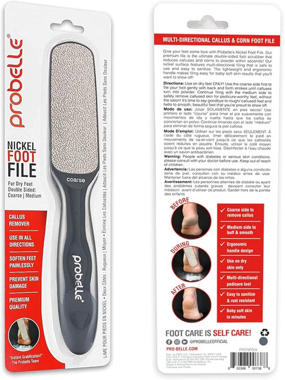Probelle Double Sided Multidirectional Nickel Foot File Callus Remover - Immediately Reduces calluses and Corns to Powder for Instant Results, Safe Tool (Dark Grey)
