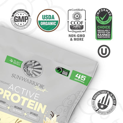 Sunwarrior Collagen Peptide Building Powder Plant-Based | Vanilla Flavored, 40 Servings & Vegan Protein Powder USDA Organic | Vanilla Flavored, 45 Servings