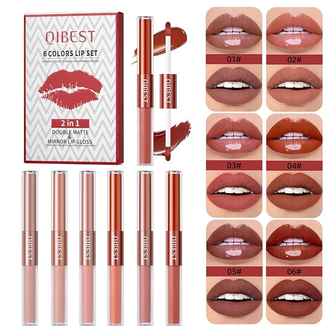 Rechoo 2in1 Lipstick Set, 6pcs Double-head Matte Glossy