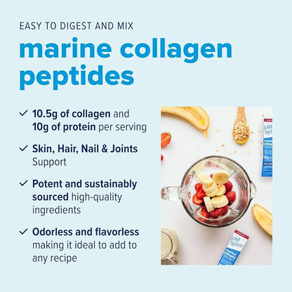 Just Bjorn Marine Collagen Peptide Powder On-The-go Stick Packs (10ct) Marine Collagen Peptide Powder 30 Serving Pouch (11.5 oz) | Skin, Hair, Nail and Joint Support + Hyaluronic Acid