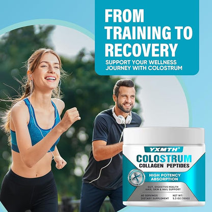 Premium Bovine Colostrum & Collagen Powder - Gut Repair, Immune Boost, Hair Growth & Beauty Support with IgG, Probiotics, and Vitamins B12/C/D3 - Sugar-Free, Gluten-Free, Fat-Free (60 Servings)