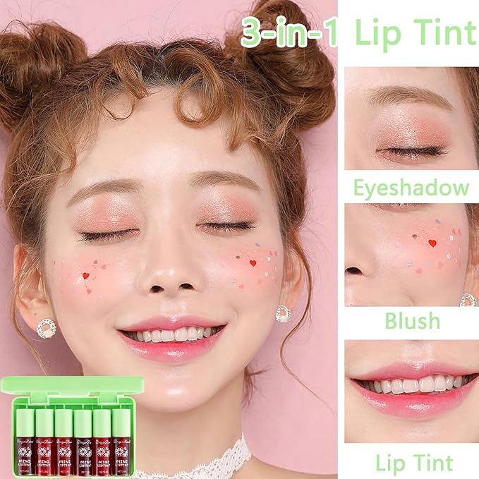 6 Colors Lip Tint Stain Set, Korean Lip Tint Moisturizing Mini Liquid Lipstick, Plumping Lip Gloss Lip Balm Tinted, Long Lasting Waterproof Lip Stain