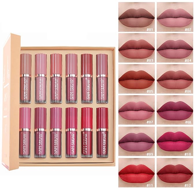 12 Colors Matte Liquid Lipstick Set, Shiny Smooth Soft Liquid Velvet Lipstick Set, Non-stick Cup, Not Fade, Waterproof, Long Lasting, Lip Gloss Set for Women Makeup Kit